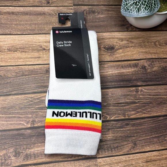 lululemon athletica Other - Lululemon Men's Daily Stride Crew Sock *Stripe NWT Size XL (Rainbow White)